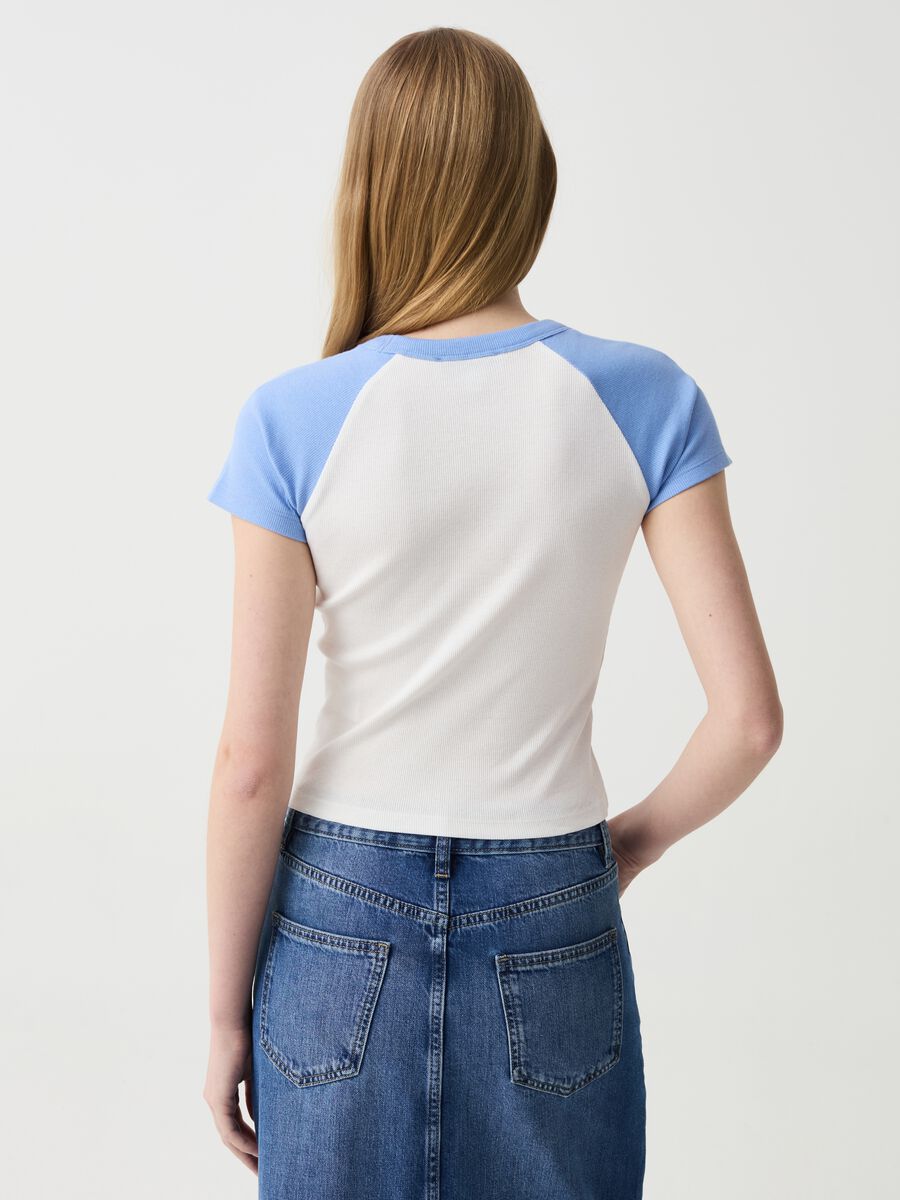 Two-tone cropped T-shirt with ribbed design_2