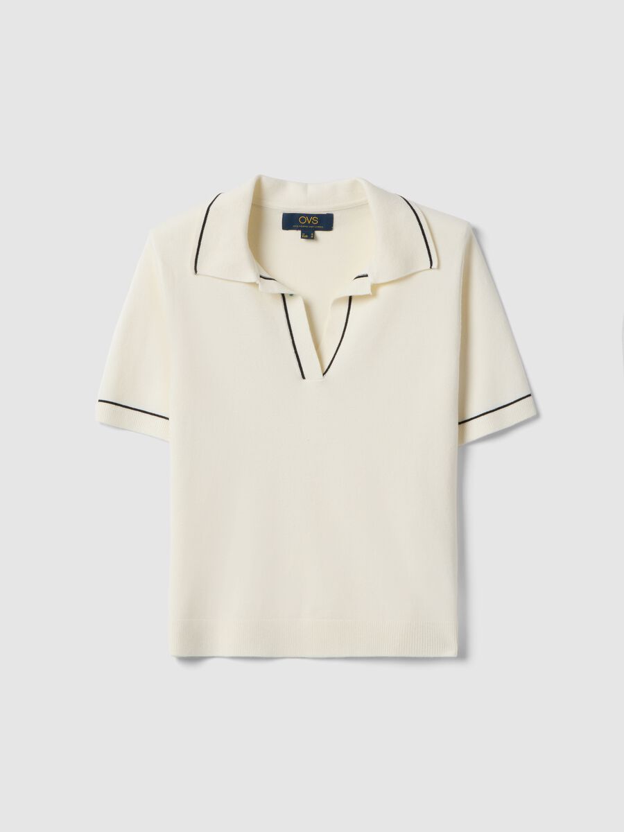 Wei&szlig;e Slim Fit Polo aus Viskosemischung mit Kontrastn&auml;hten_4