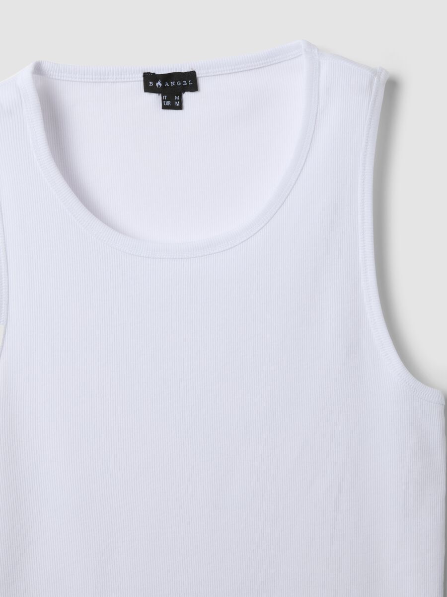 White fitted ribbed stretch-cotton tank top_1
