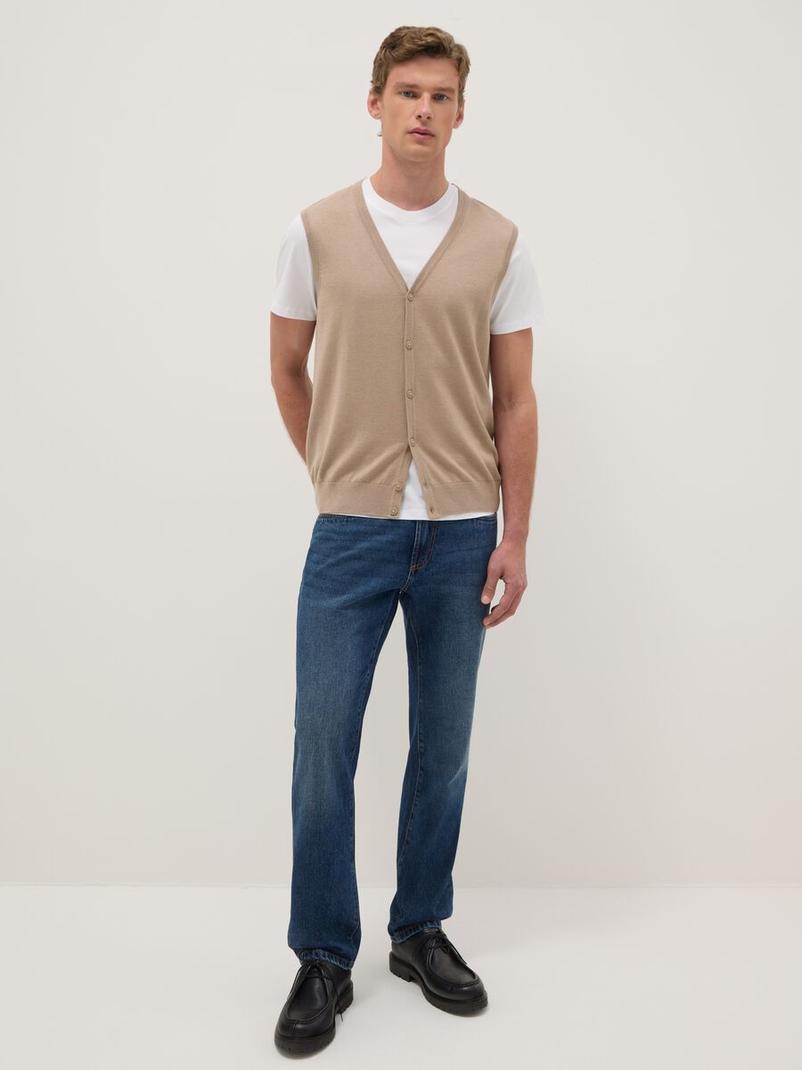 Beige deep V cotton-blend waistcoat with regular fit and buttons_1