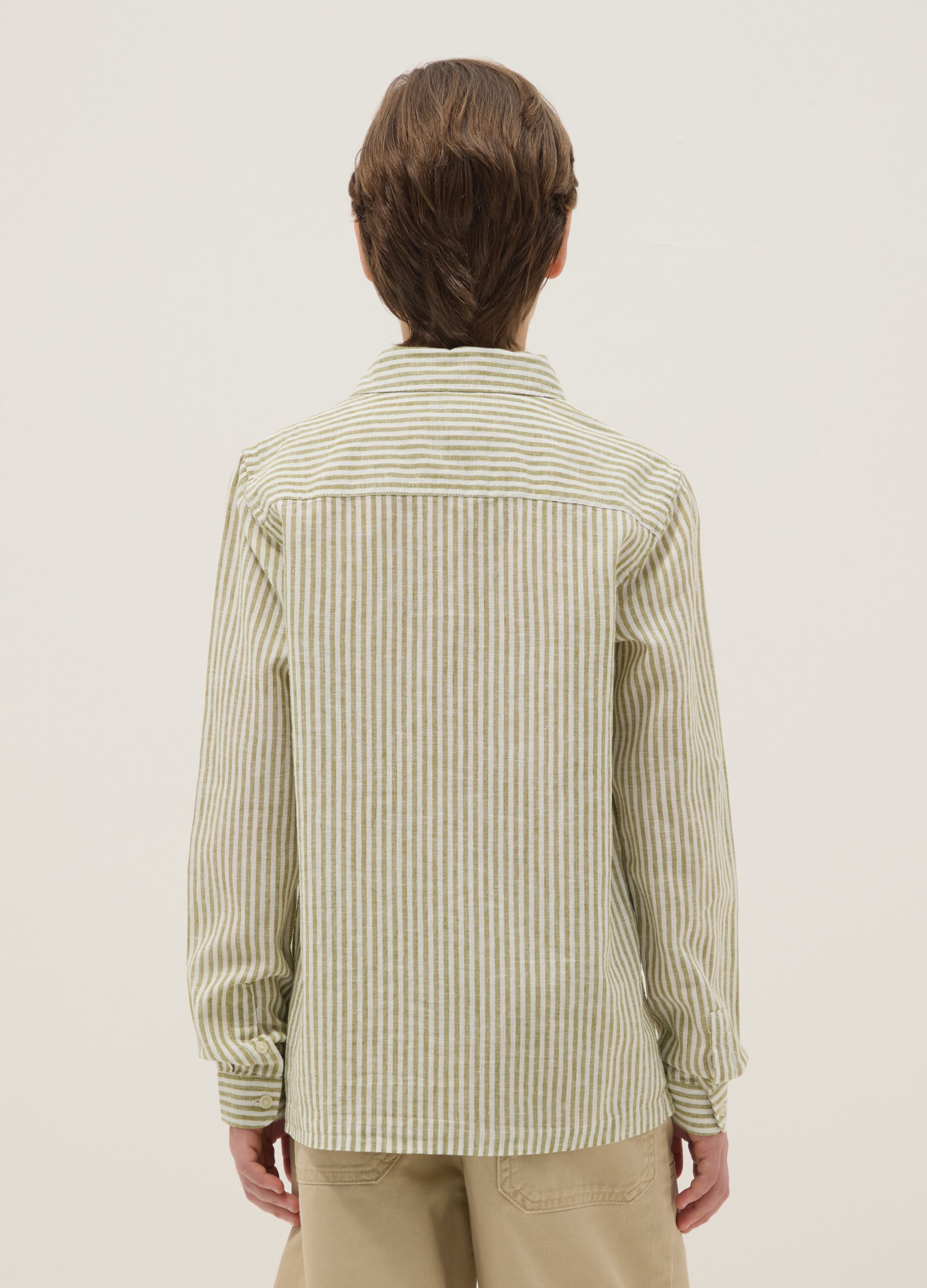 Boys' multicolour striped linen blend shirt, regular fit