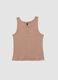Beige ribbed cotton and viscose blend henley vest top_0