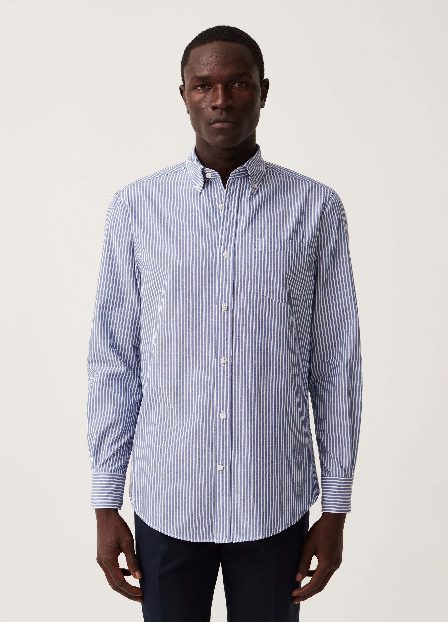Regular-fit shirt in striped cotton seersucker