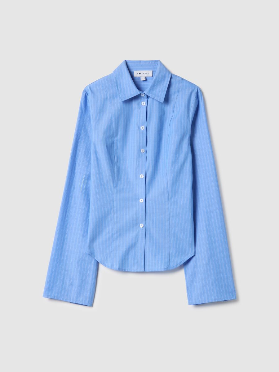 Blue striped pure cotton slim fit shirt_4