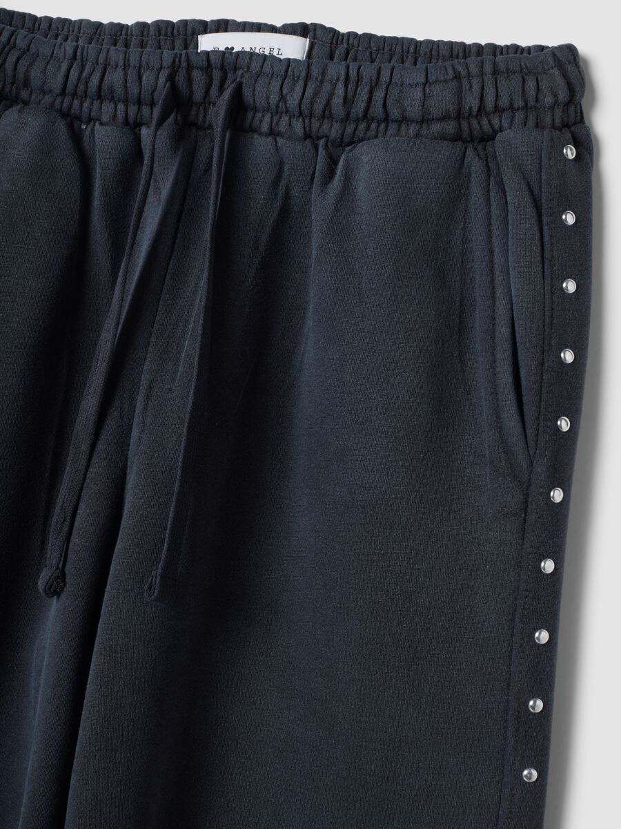 Graue Wide-Leg-Jogger aus Baumwollmix mit Strass_1
