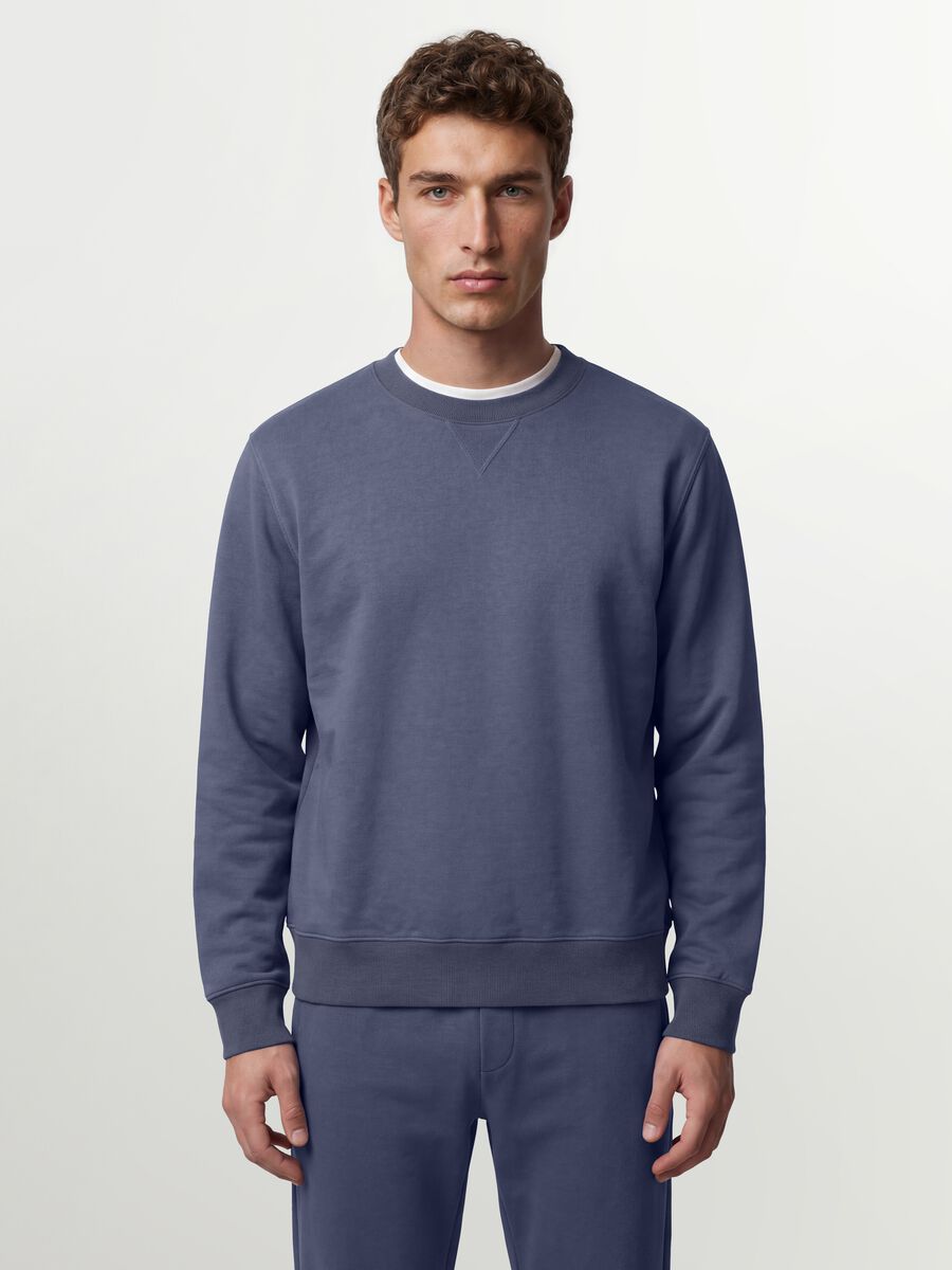 Grey crew-neck cotton-blend sweatshirt, regular fit_0