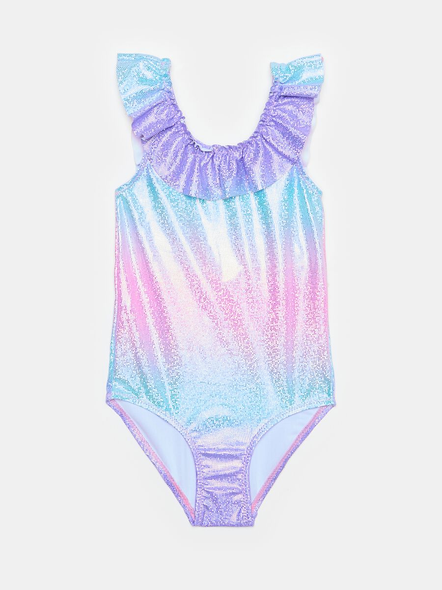 Shiny one-piece swimsuit with flounce_0