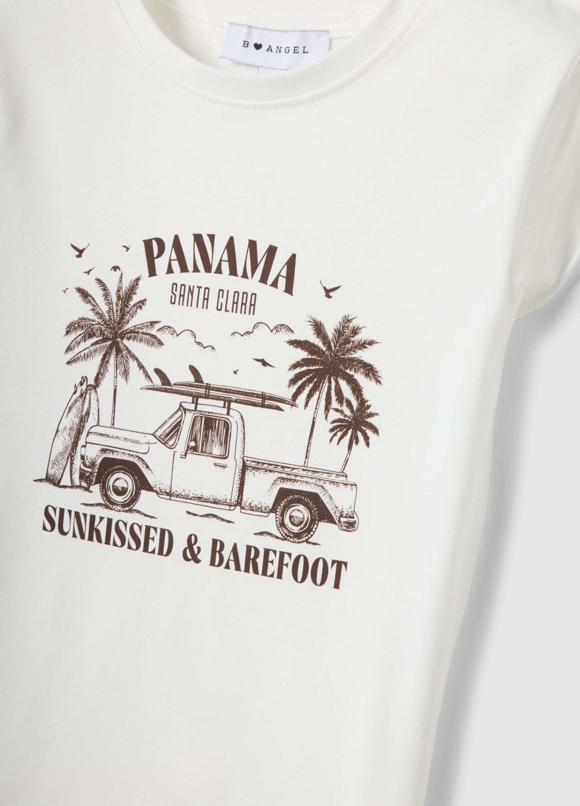 Wei&szlig;es, figurbetontes T-Shirt aus Stretch-Baumwolle mit Print