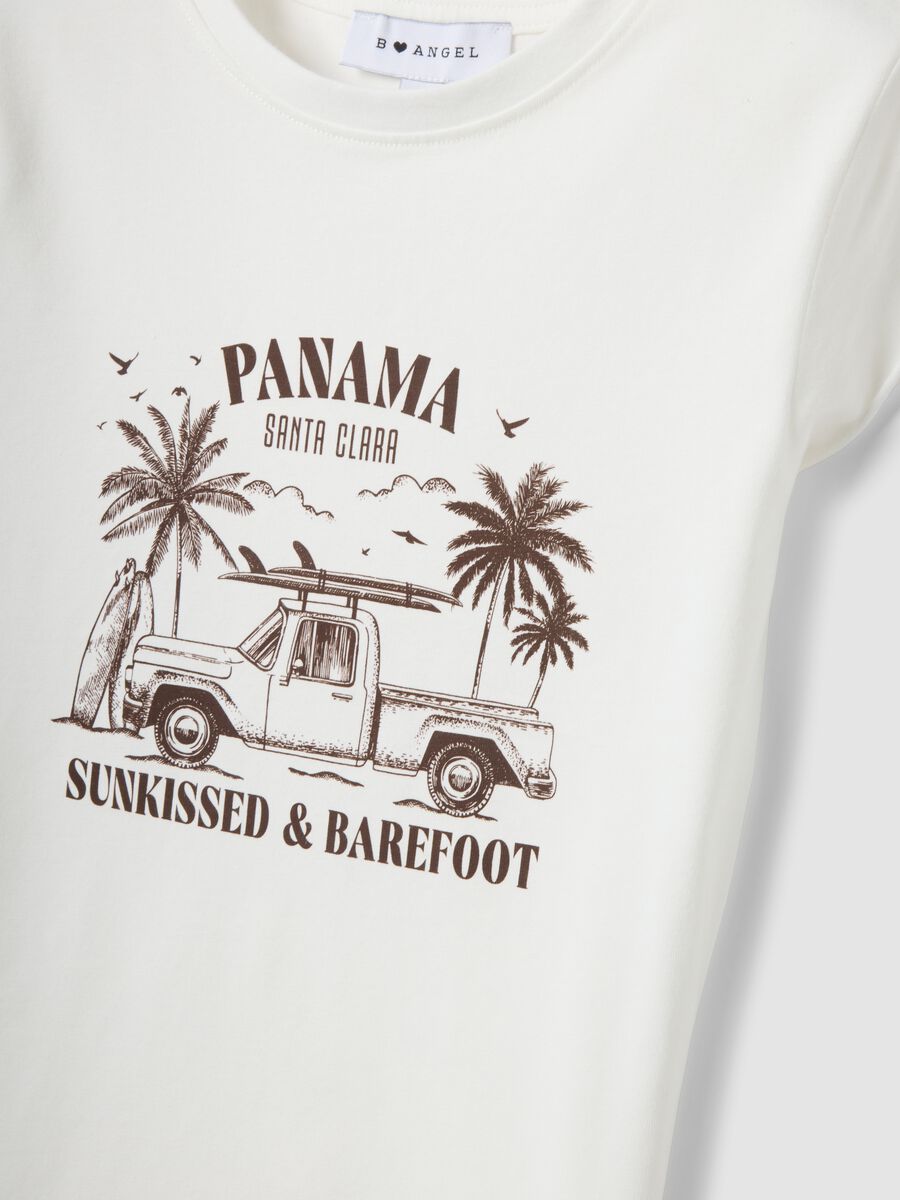 Wei&szlig;es, figurbetontes T-Shirt aus Stretch-Baumwolle mit Print_1