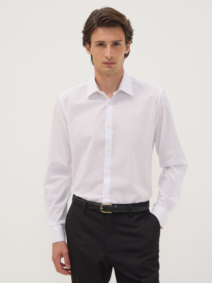 Camicia bianca slim fit con colletto classico easy iron_0