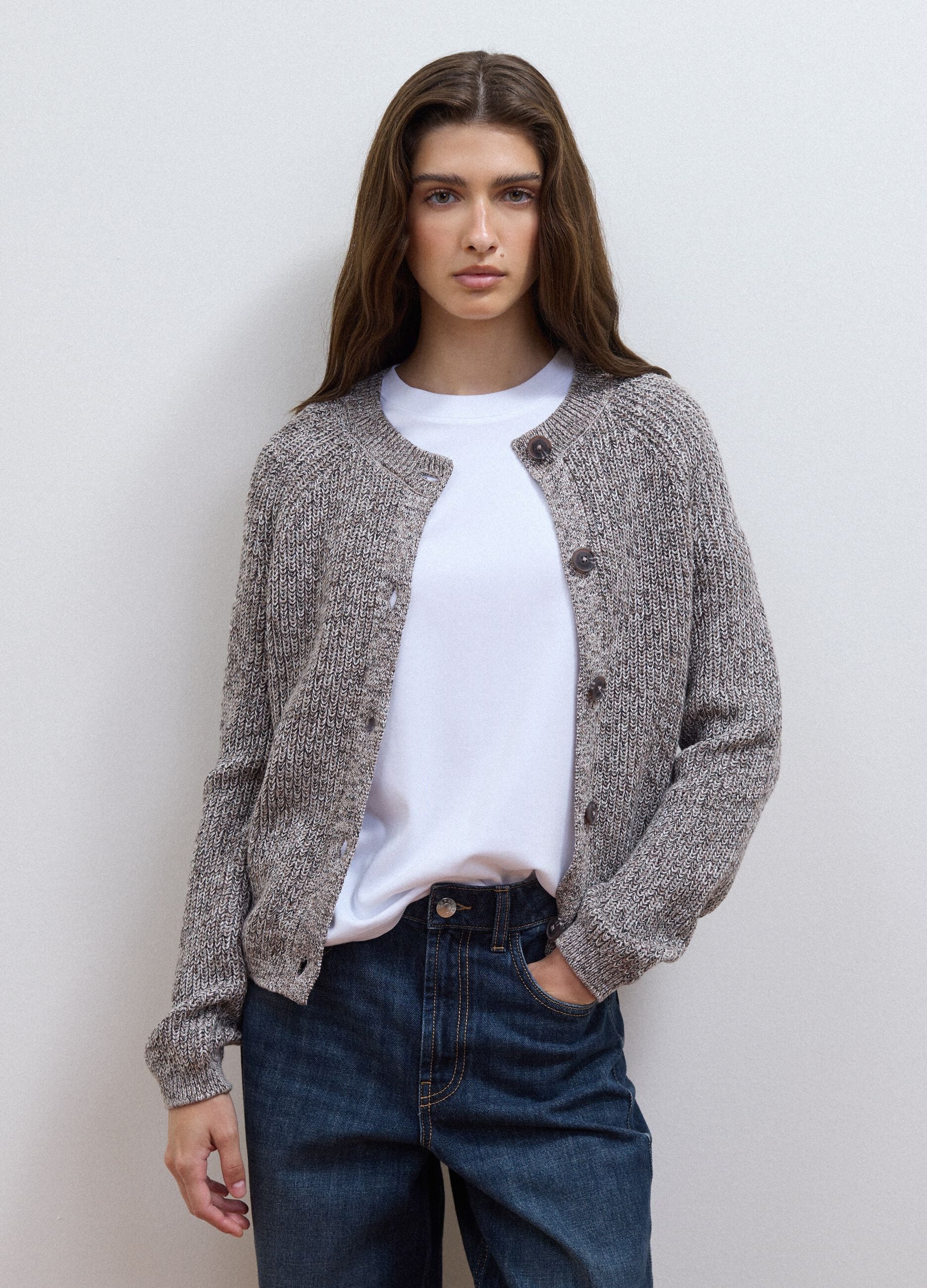 Grey pure cotton knit cardigan in regular fit