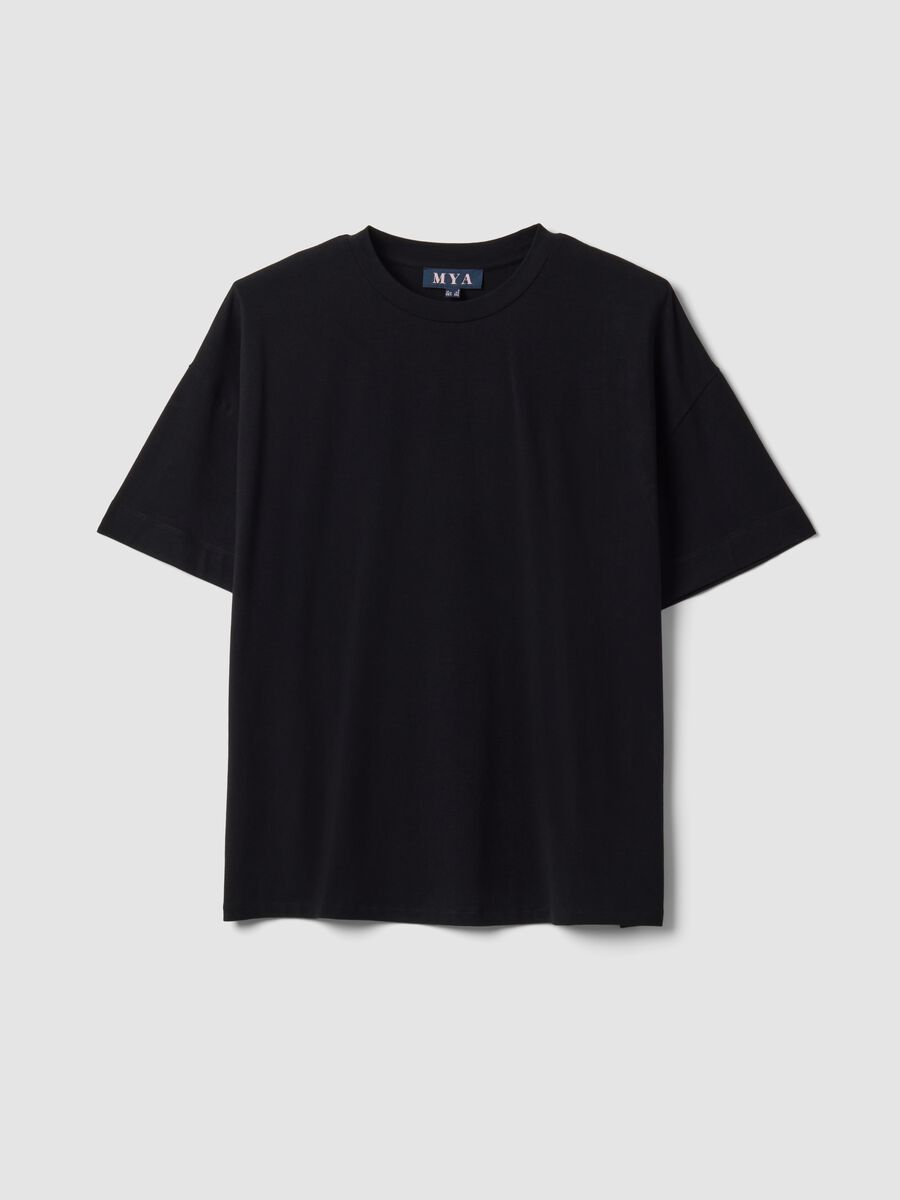 Black crew-neck T-shirt in stretchy cotton-modal blend, regular fit_4