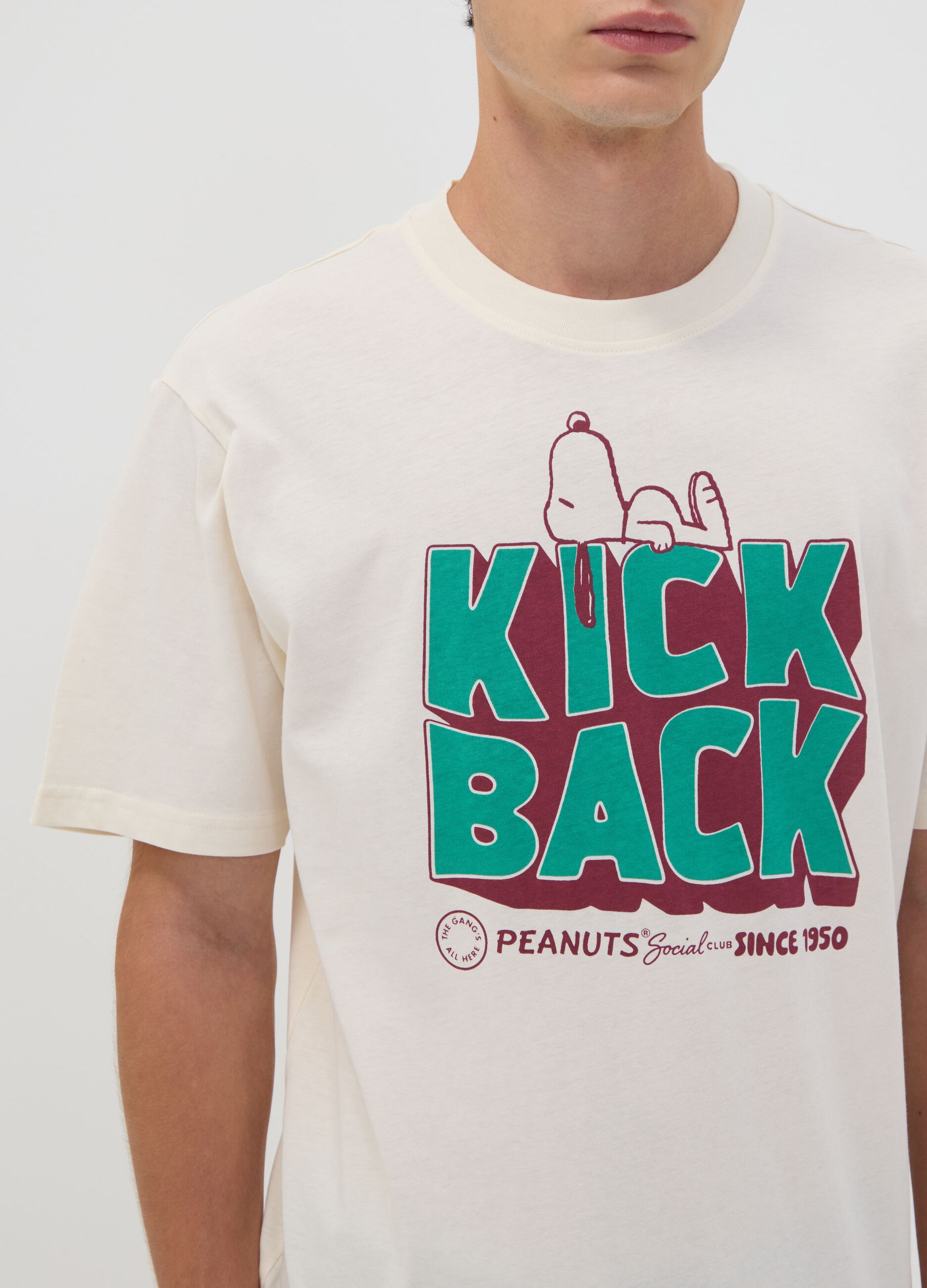 Wei&szlig;es T-Shirt aus reiner Baumwolle mit Peanuts-Print, Relaxed Fit