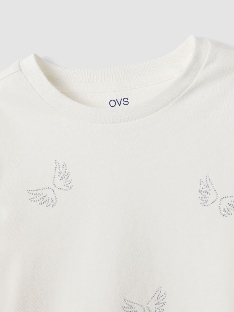 White pure organic cotton T-shirt with butterfly print for girls_2