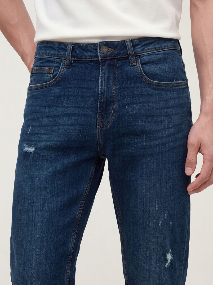 Dark blue stretch cotton denim jeans, regular fit_3