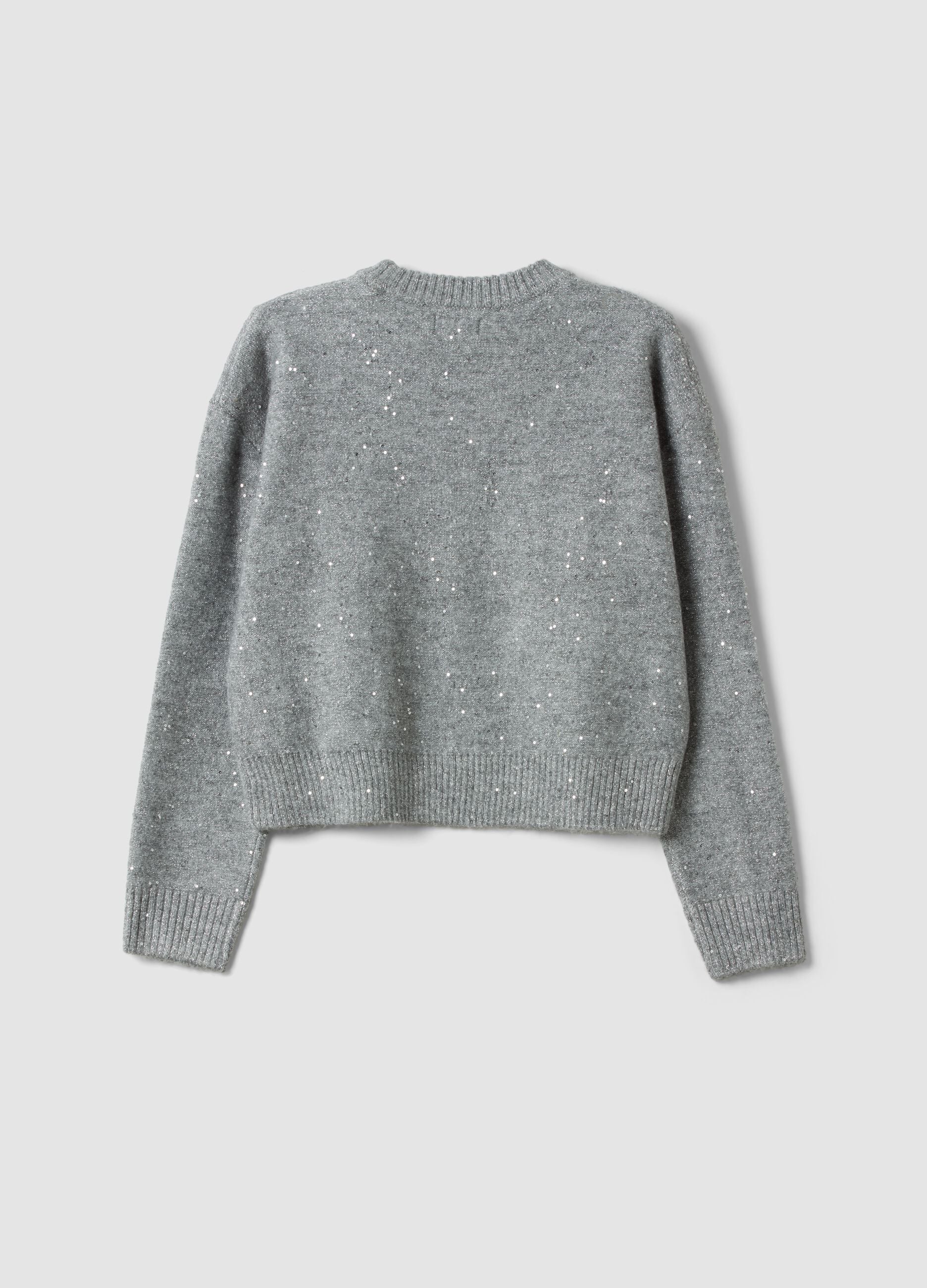 Grey marl stretch jersey top with sequins, regular fit