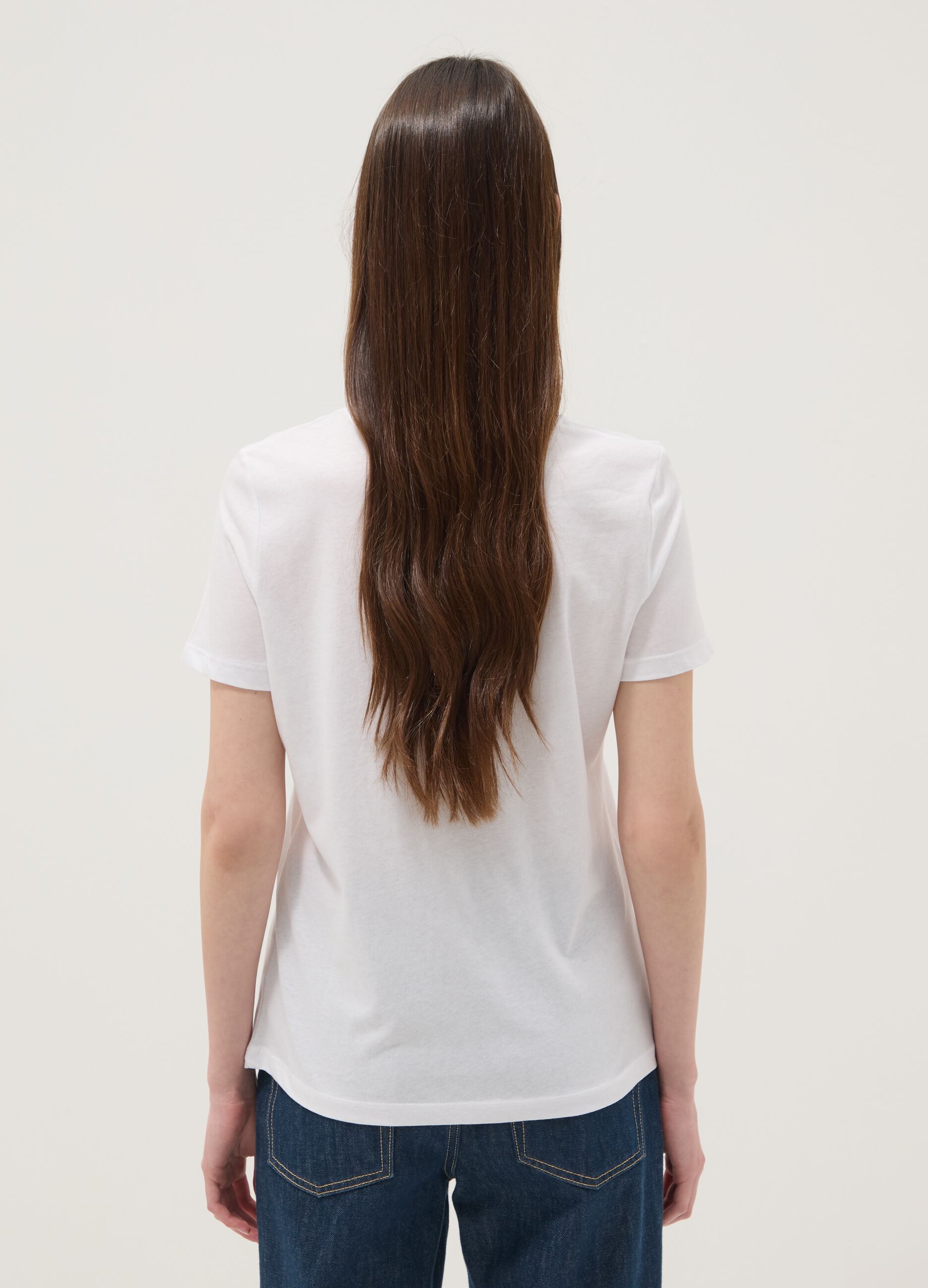 White pure cotton T-shirt with front print