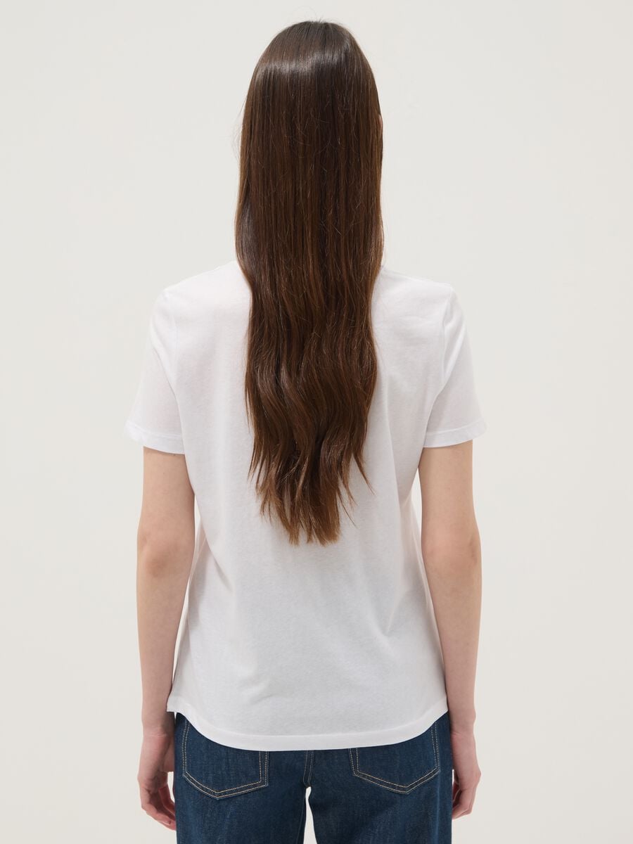 White pure cotton T-shirt with front print_3