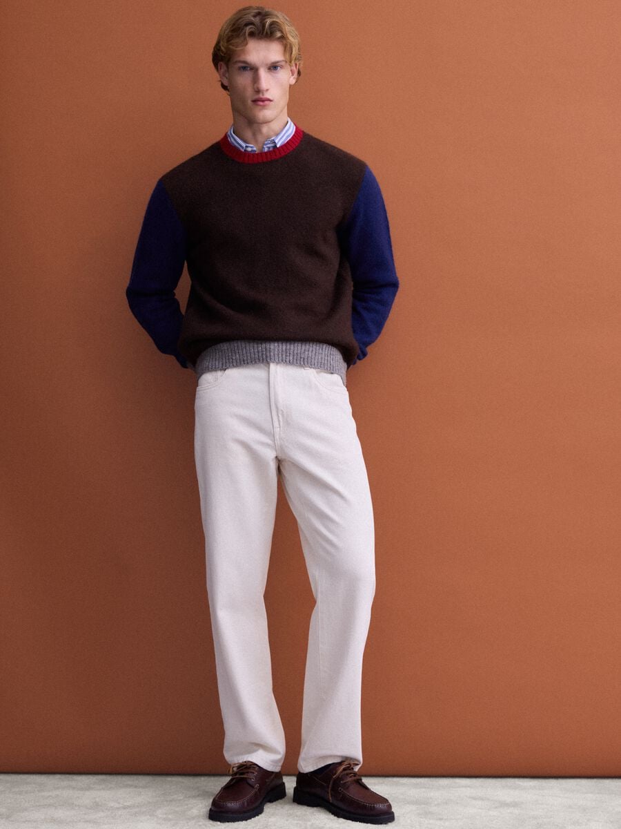 Men&rsquo;s brown crew-neck jumper in stretch wool and alpaca, regular fit_1