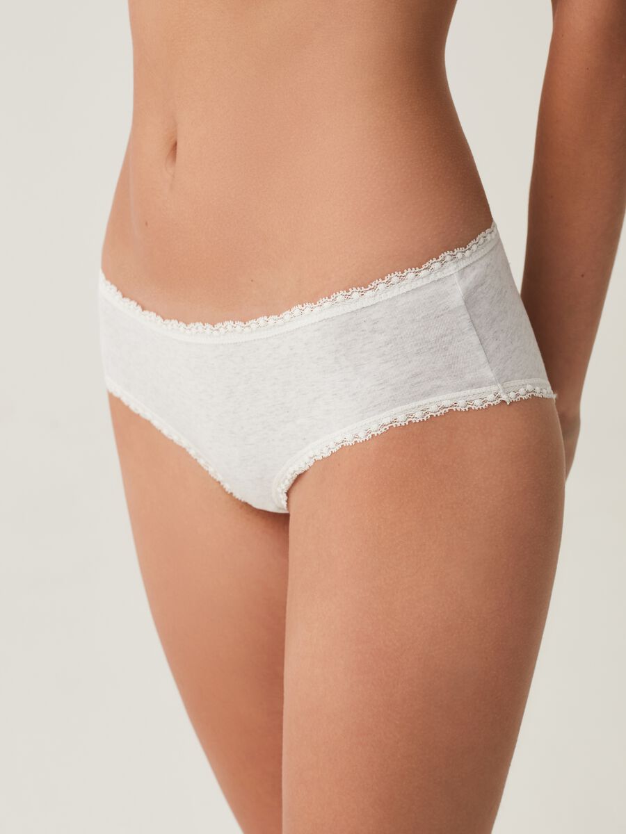 Stretch organic cotton French knickers with lace trims_3