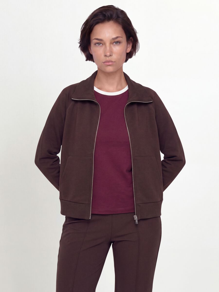 Brown stretch-viscose sweatshirt with regular-fit turtleneck_0