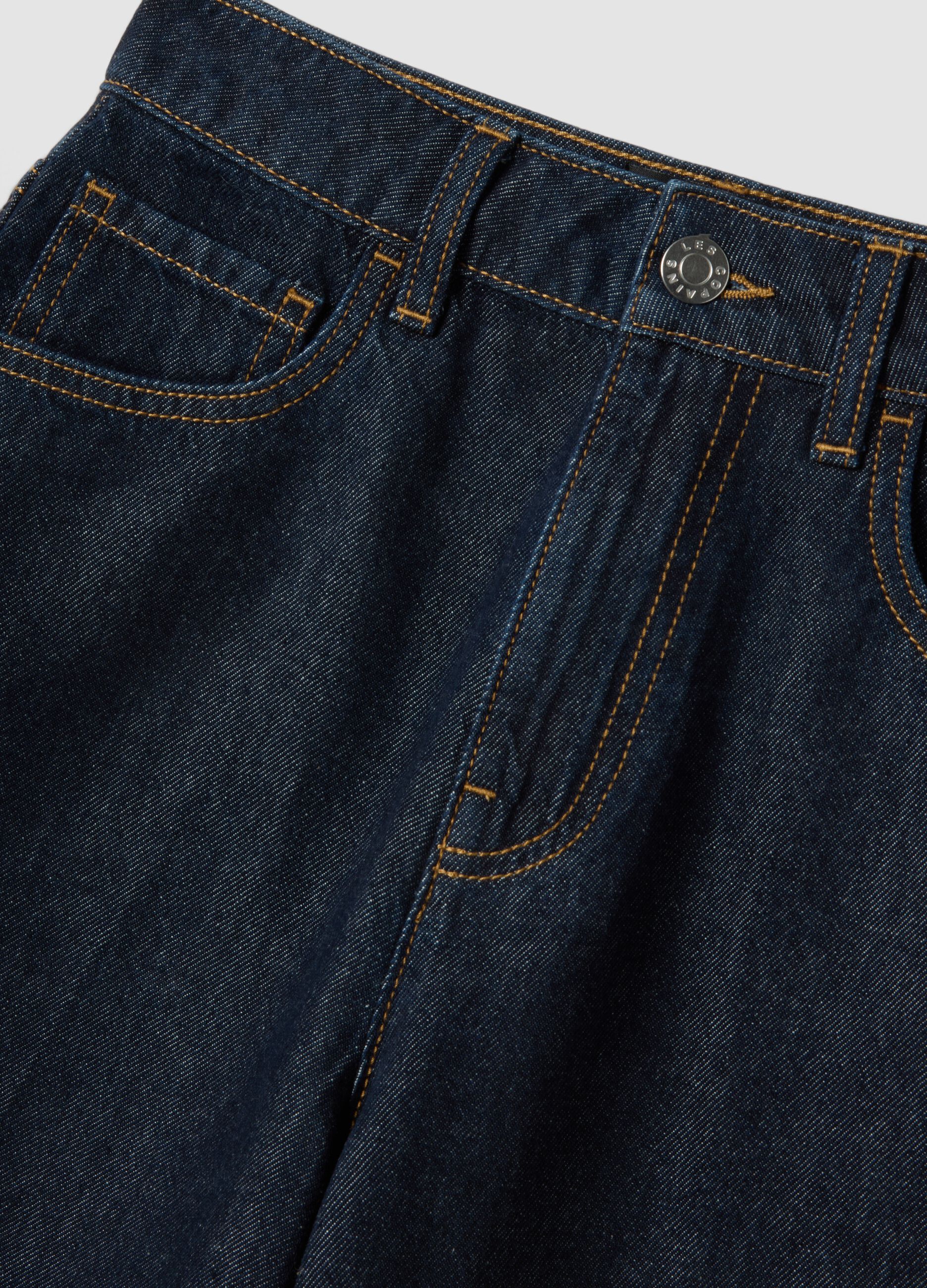 Wide leg blue denim pure cotton shorts