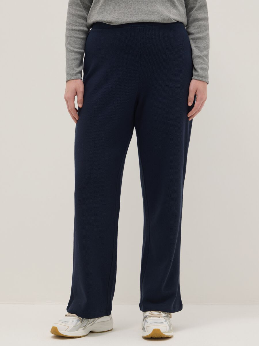 Wide leg blue cotton blend jogger trousers_1