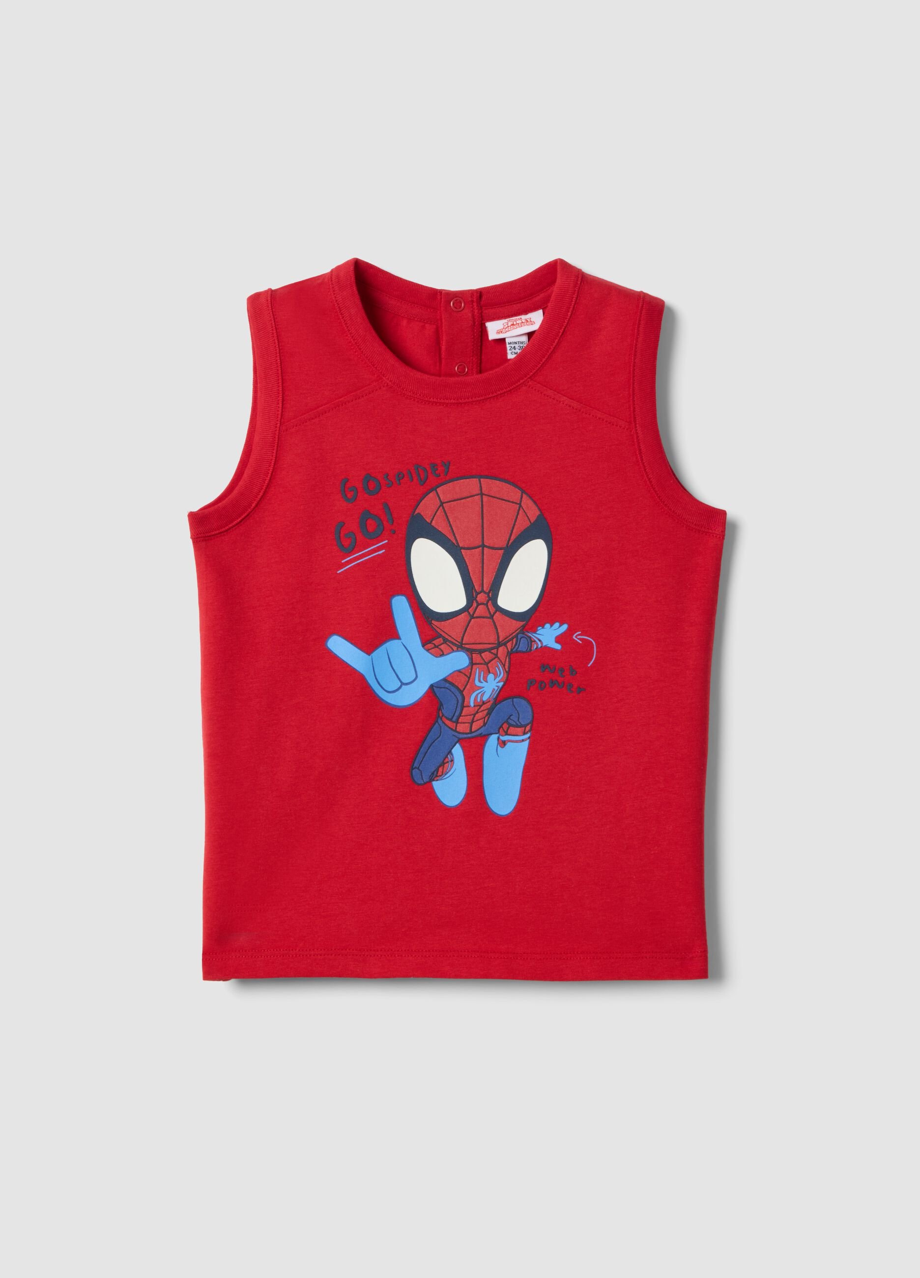Boys&rsquo; red pure cotton Spiderman vest, regular fit