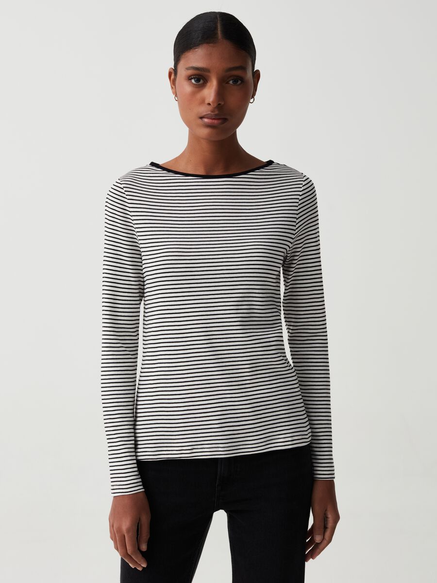 Slim striped T-shirt with boat neck_1