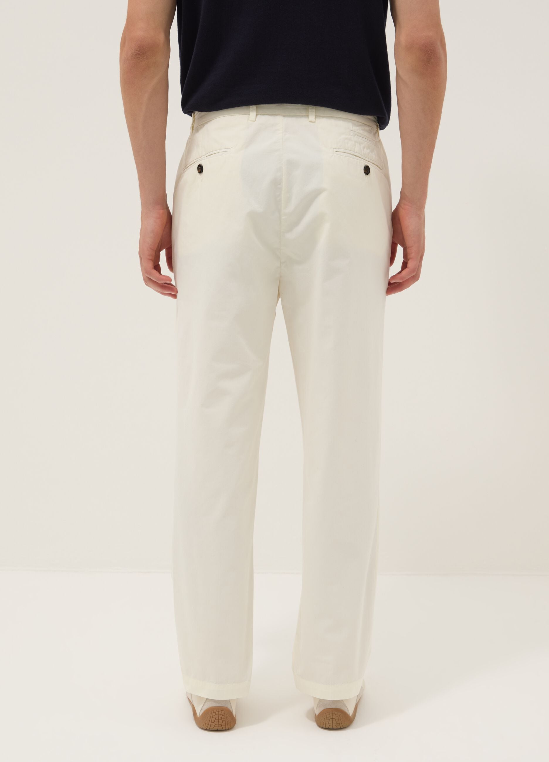 White cotton chino trousers, carrot fit