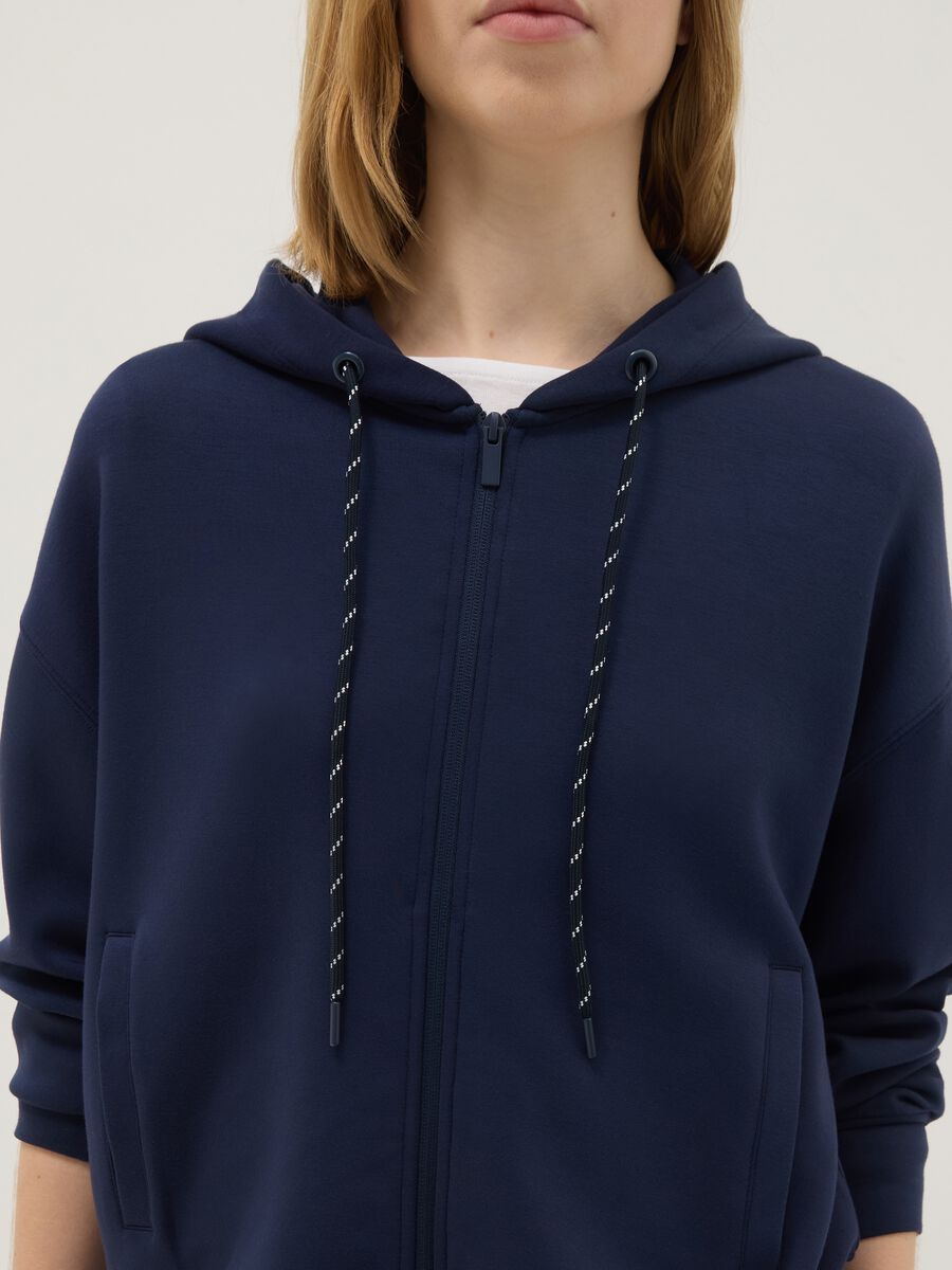 Regular fit blue modal blend hoodie with full zip_3