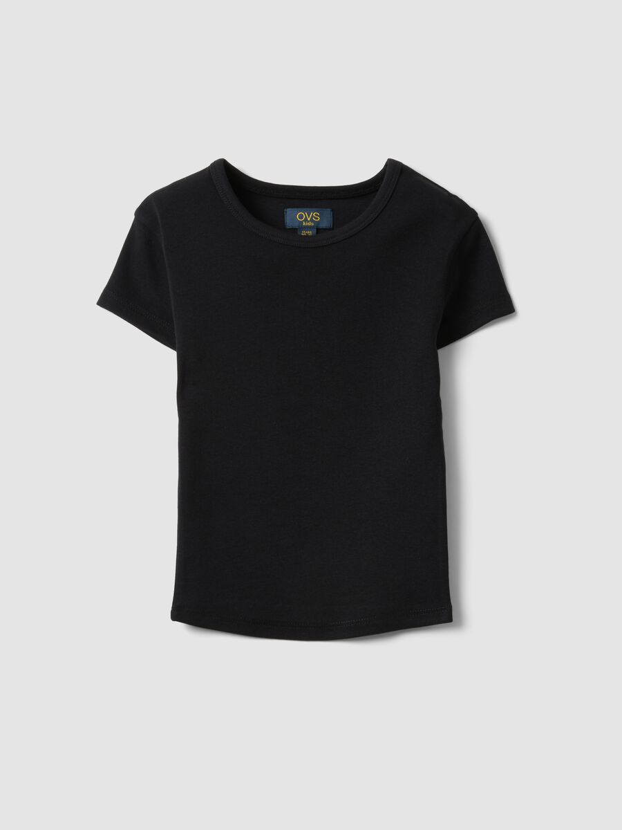 T-shirt fitted in cotone elasticizzato nera da ragazza_0