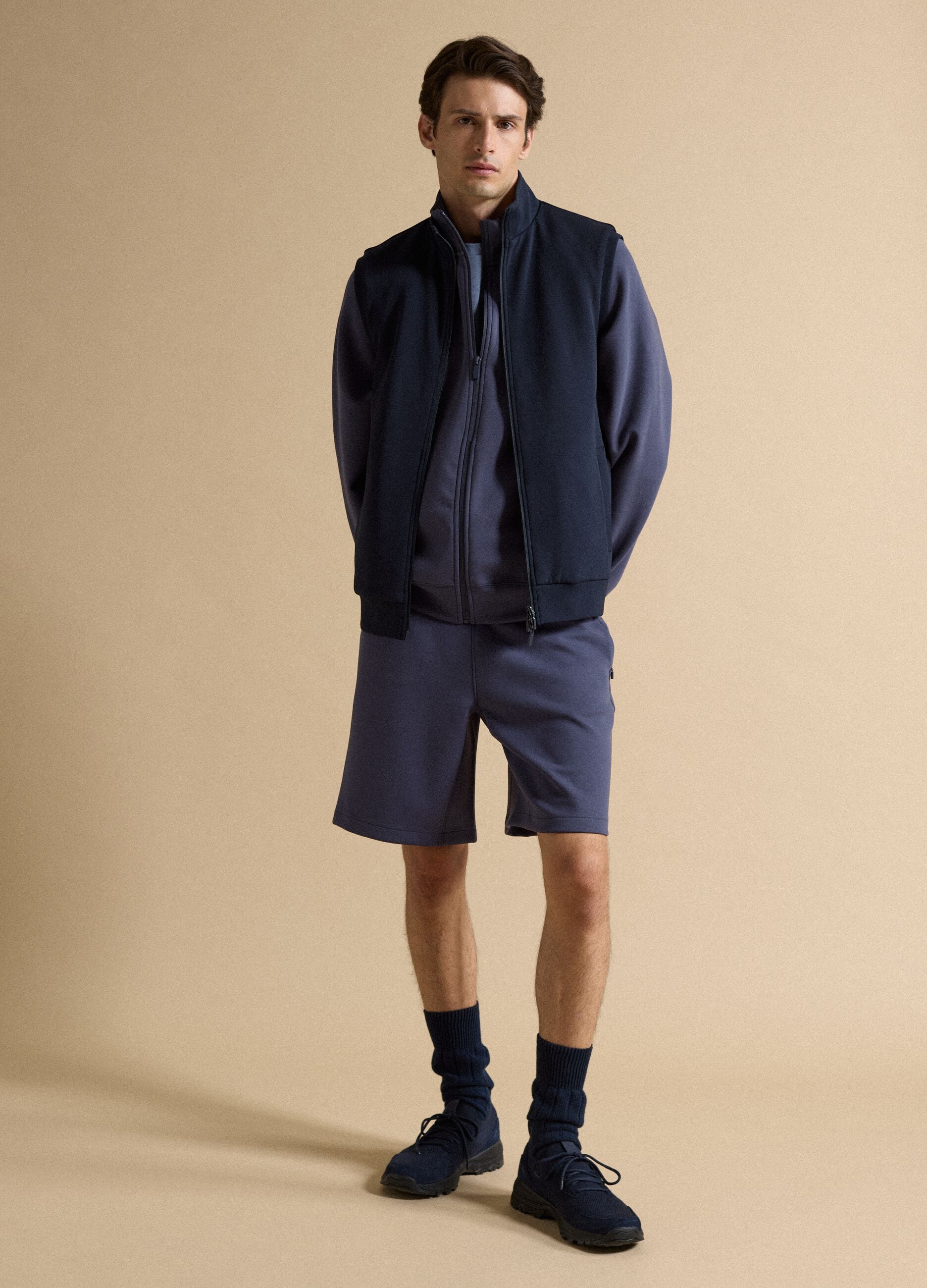 Gilet blu in cotone elasticizzato con colletto regular fit