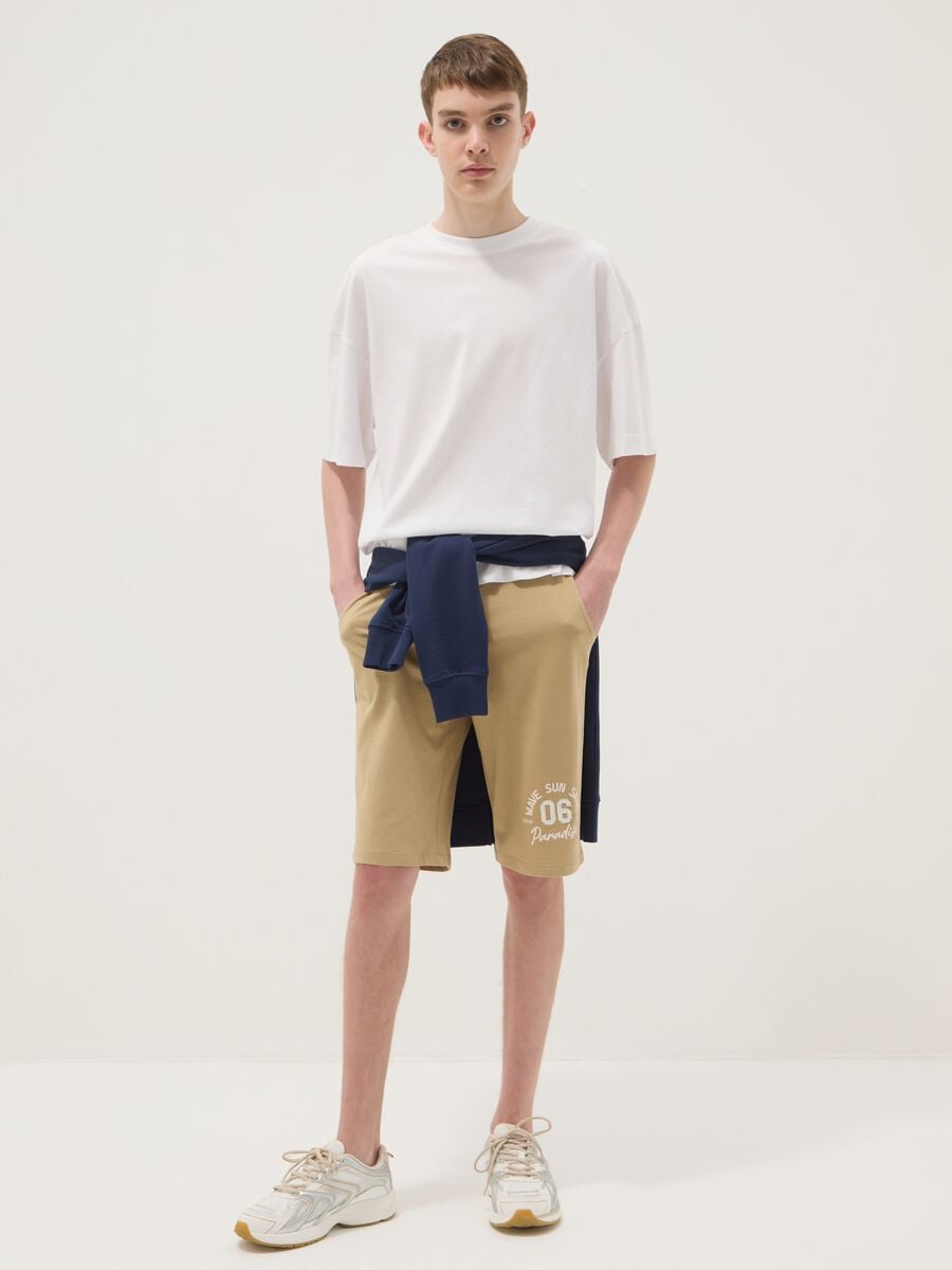 Boys&rsquo; beige pure cotton regular-fit shorts_0