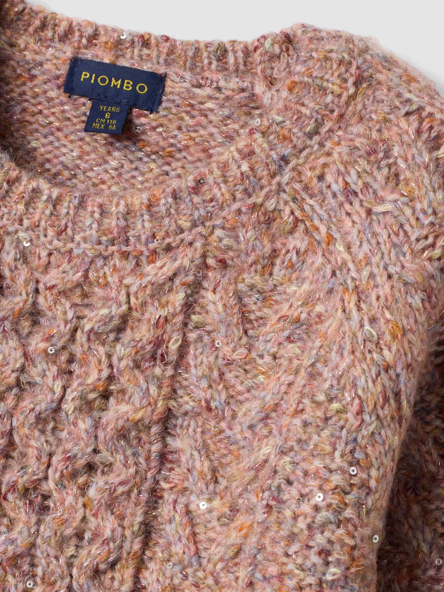 Pink cable-knit wool-blend jumper with crew neck, regular fit_1