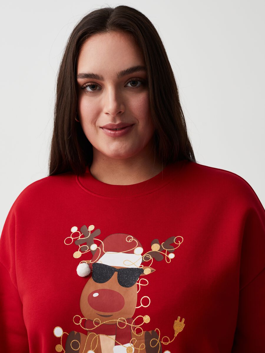 Curvy sweatshirt with glitter Christmas print_1
