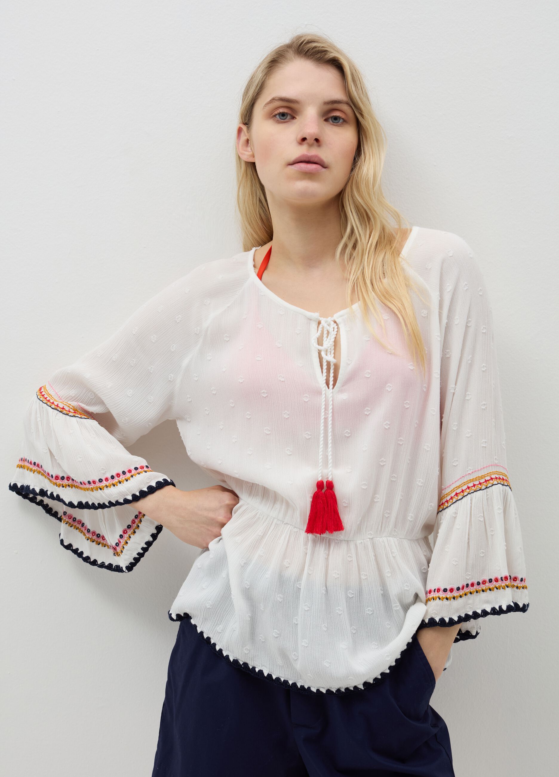 Positano summer blouse with ethnic embroidery