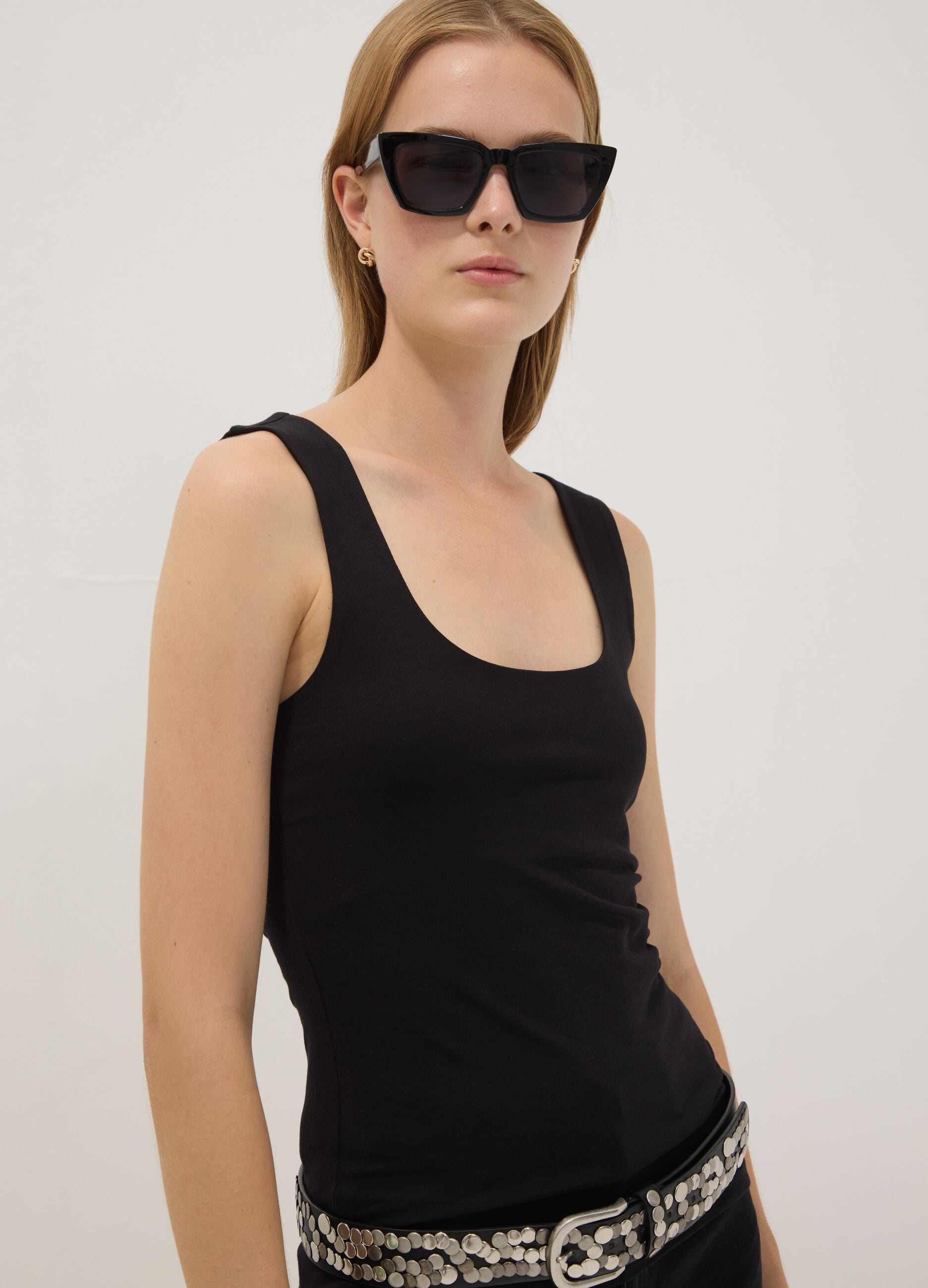 Black fitted stretch-cotton tank top