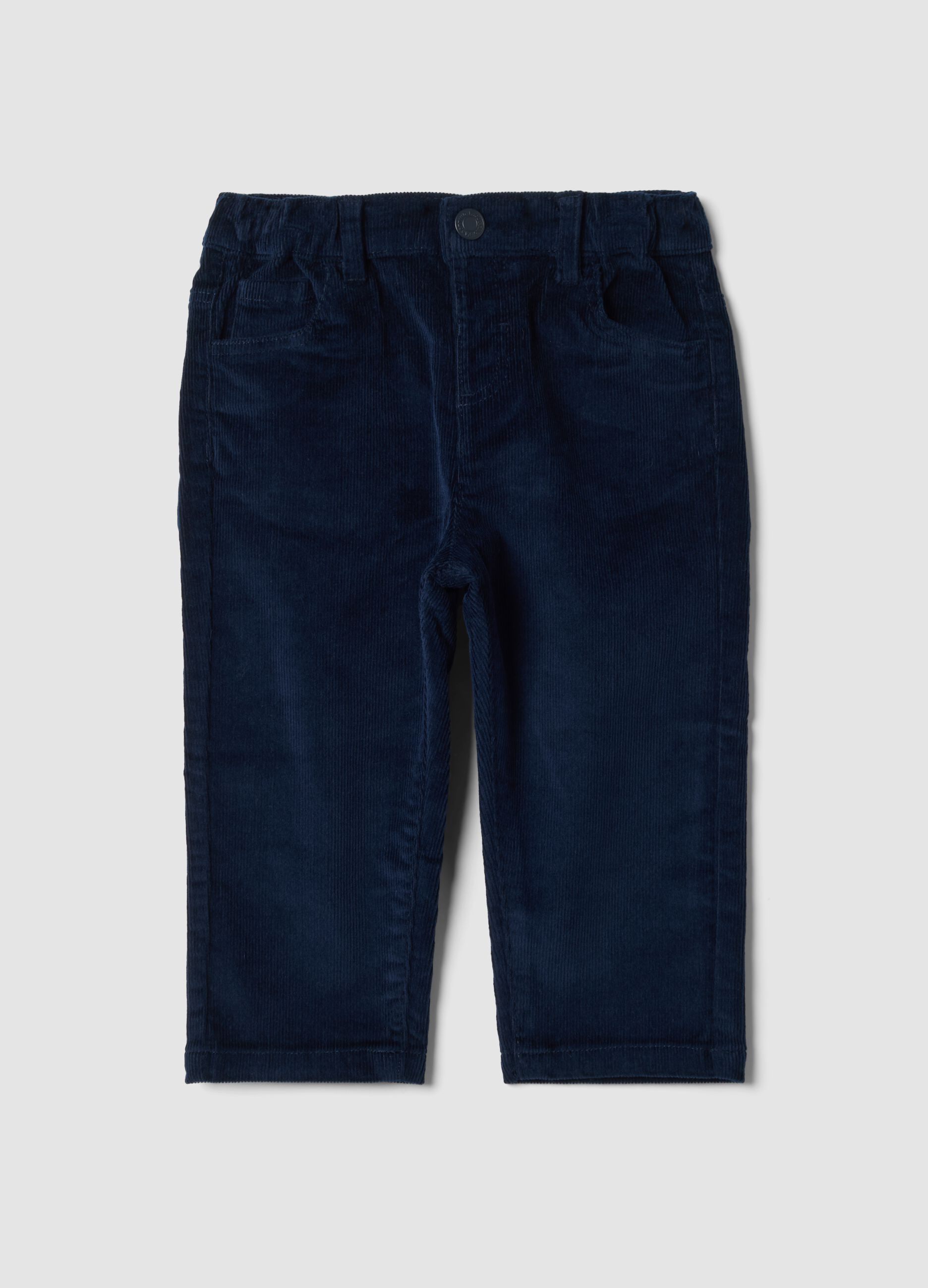 Pantaloni blu scuro in cotone elasticizzato a coste