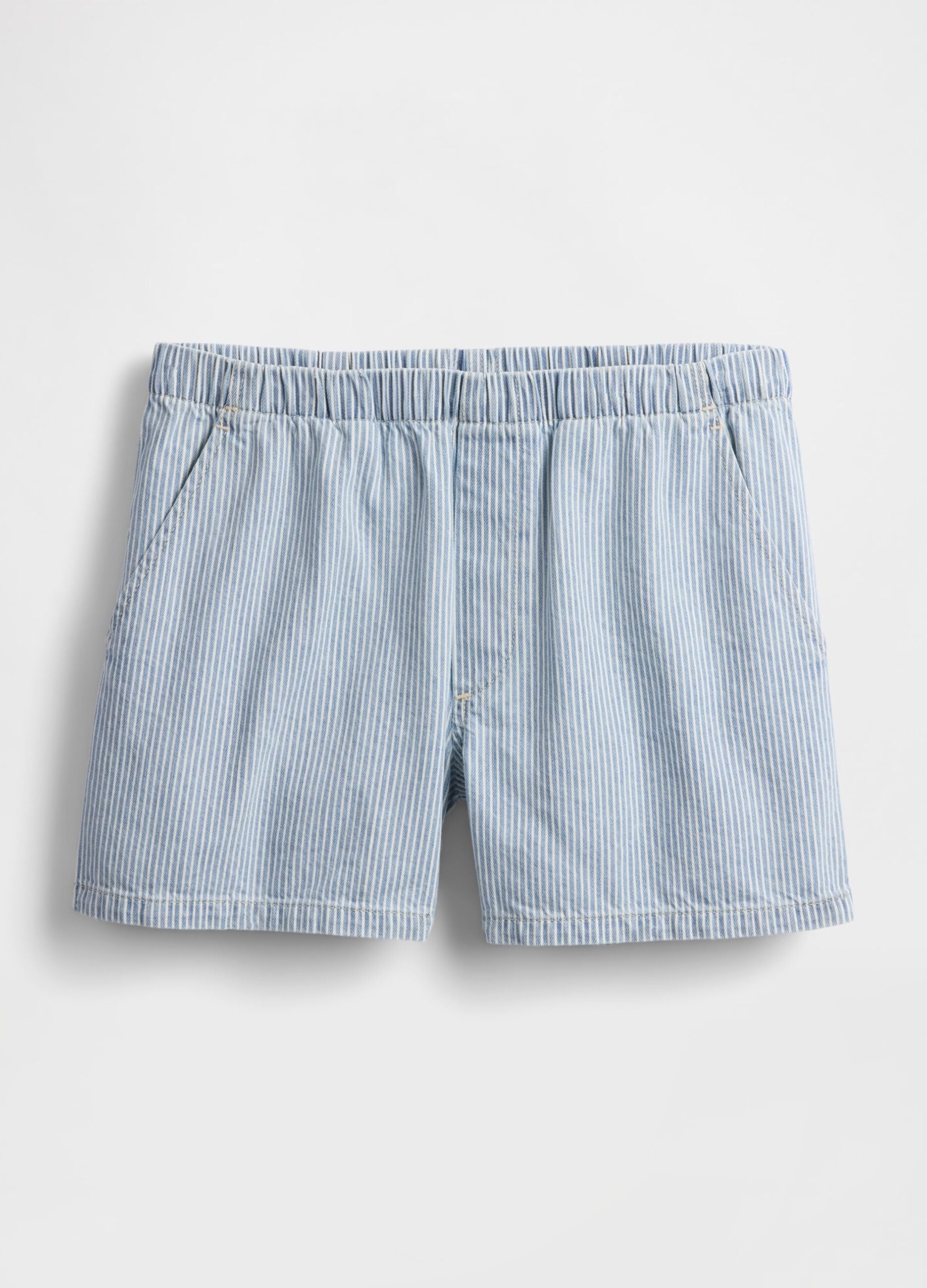 Blue Striped Denim Shorts