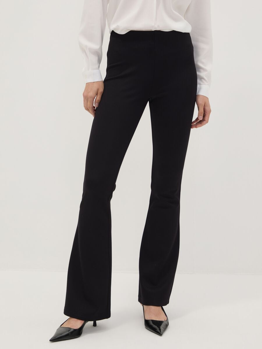 Leggings neri flare fit in punto Milano di viscosa elasticizzata_1