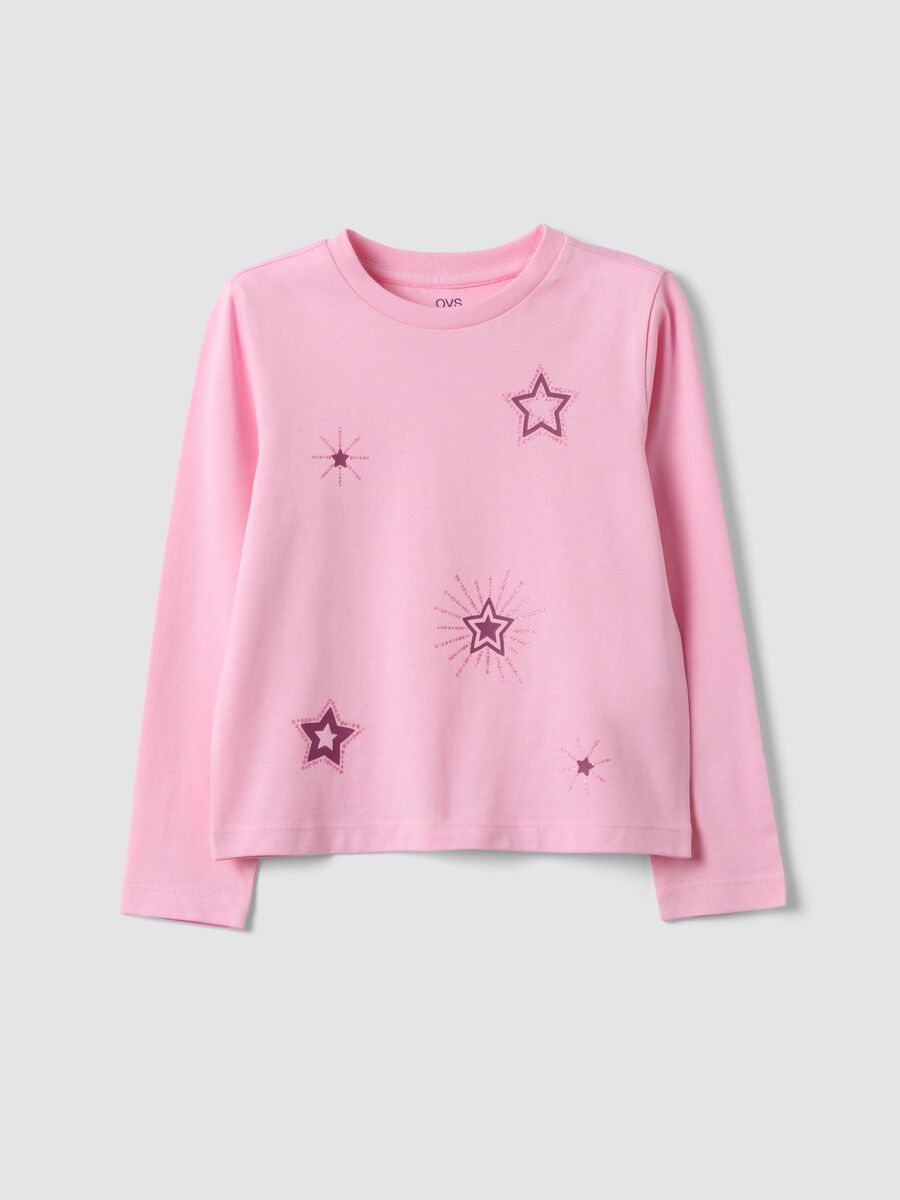 Pink pure organic cotton T-shirt with star print for girls_0