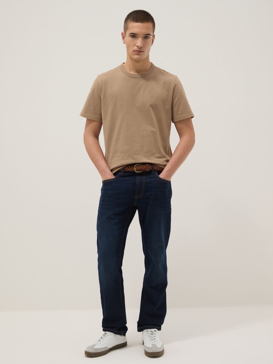 Beige short sleeve pure cotton T-shirt regular fit_2