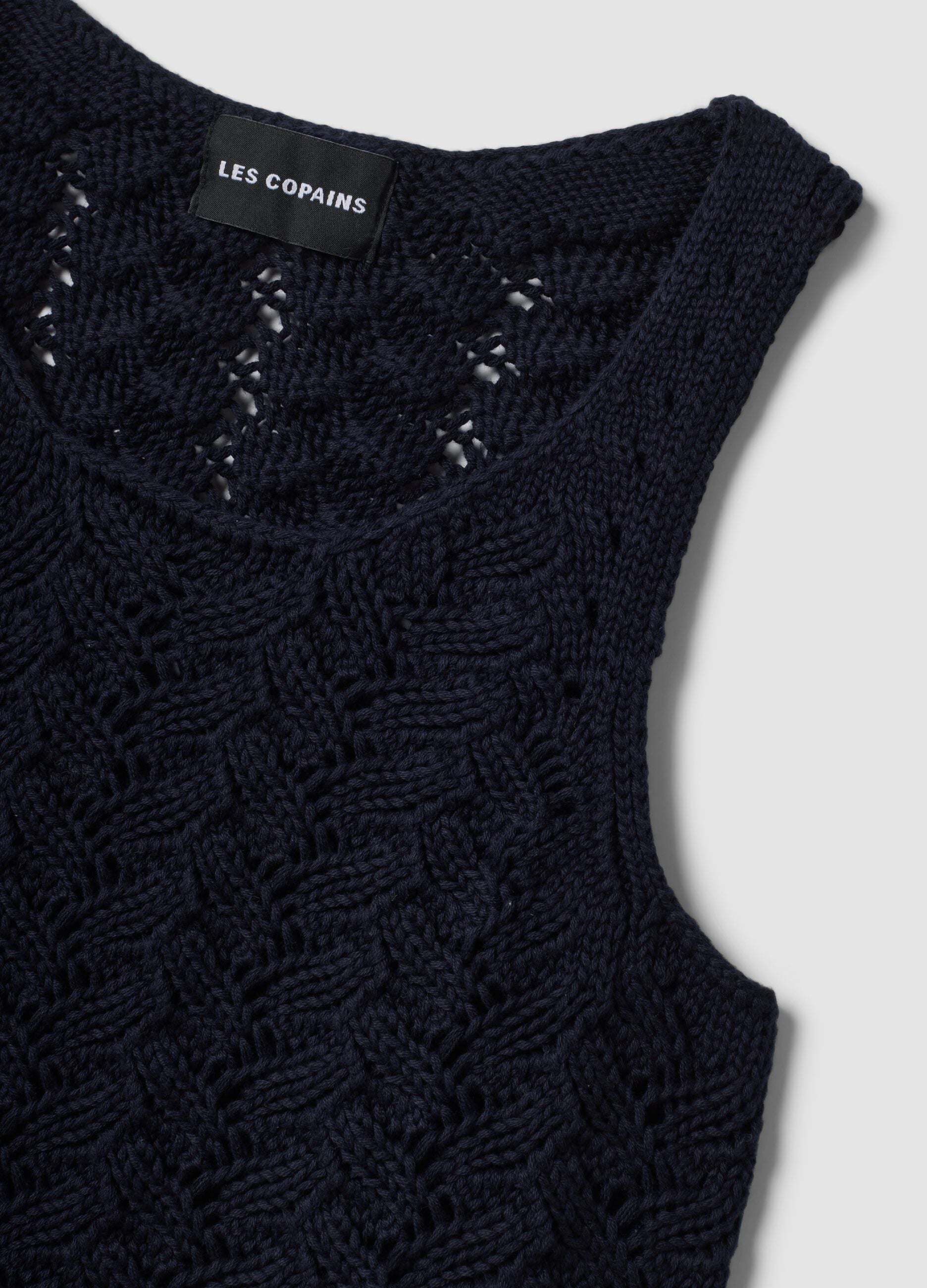Blaues Tanktop aus reinem Baumwoll-Crochet