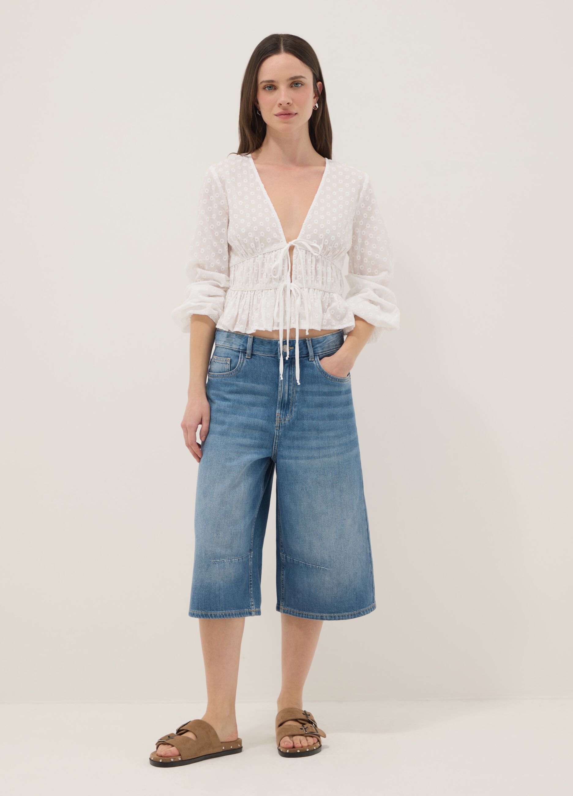 White pure cotton blouse regular fit with ties