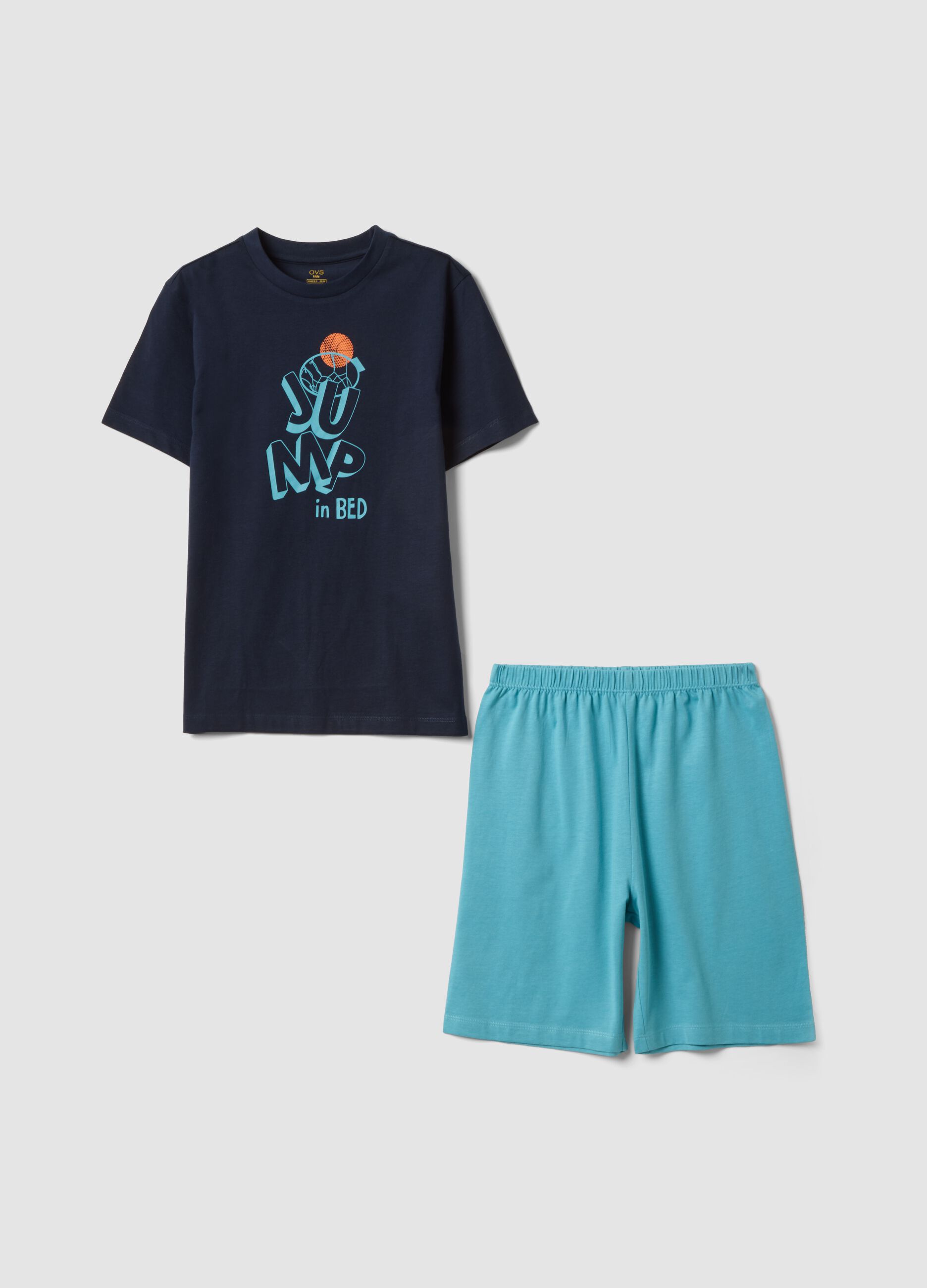 Pigiama corto in puro cotone multicolor da ragazzo con stampe