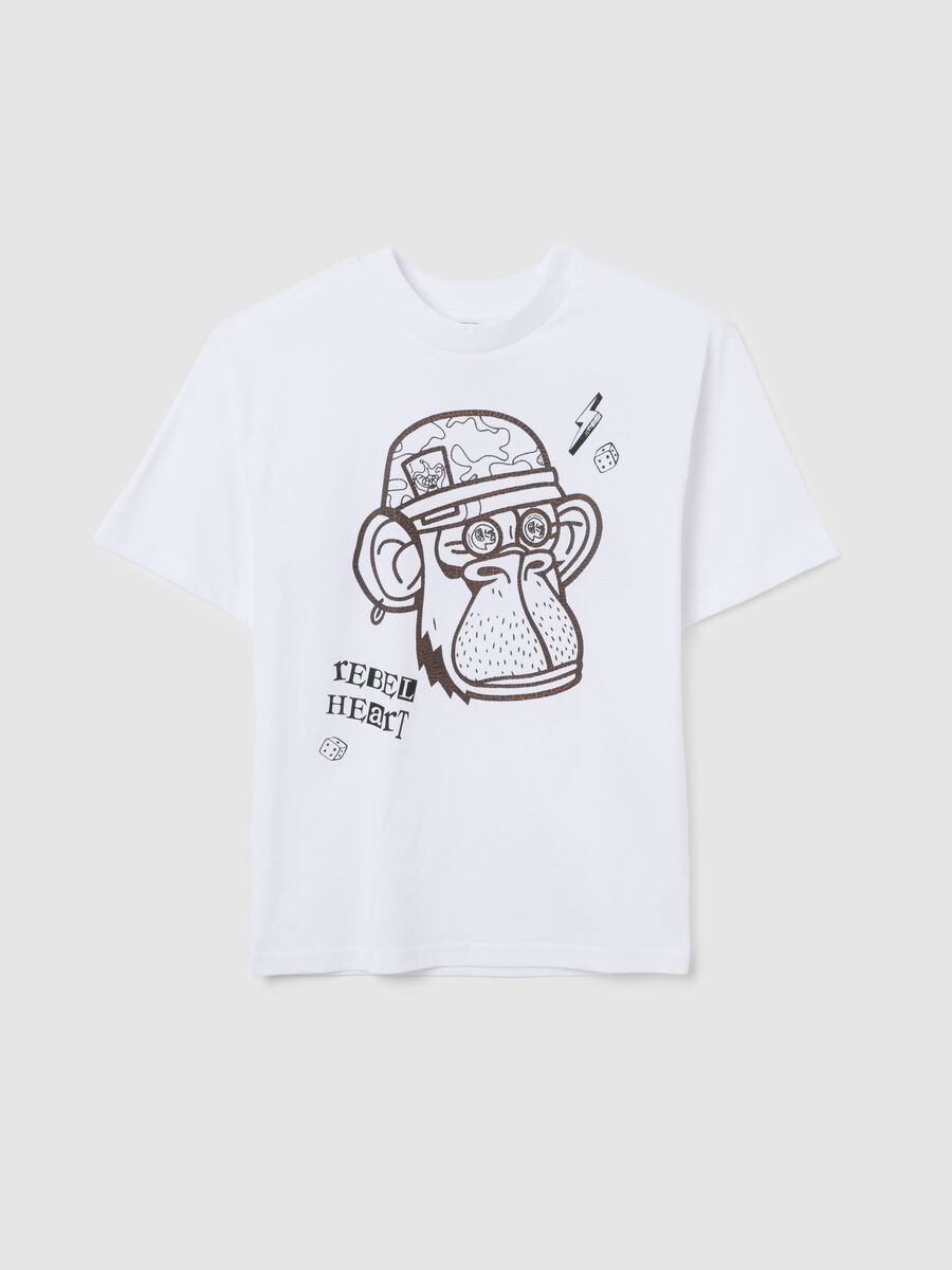 Boys' oversized pure cotton white t-shirt with print_3