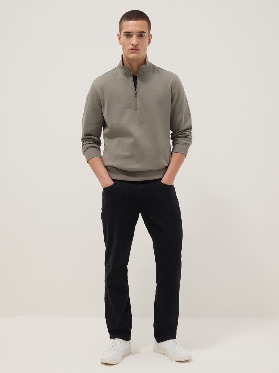 Grey cotton blend sweatshirt regular fit with half zip_1