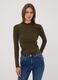 Green ribbed viscose-blend top with high neck_0