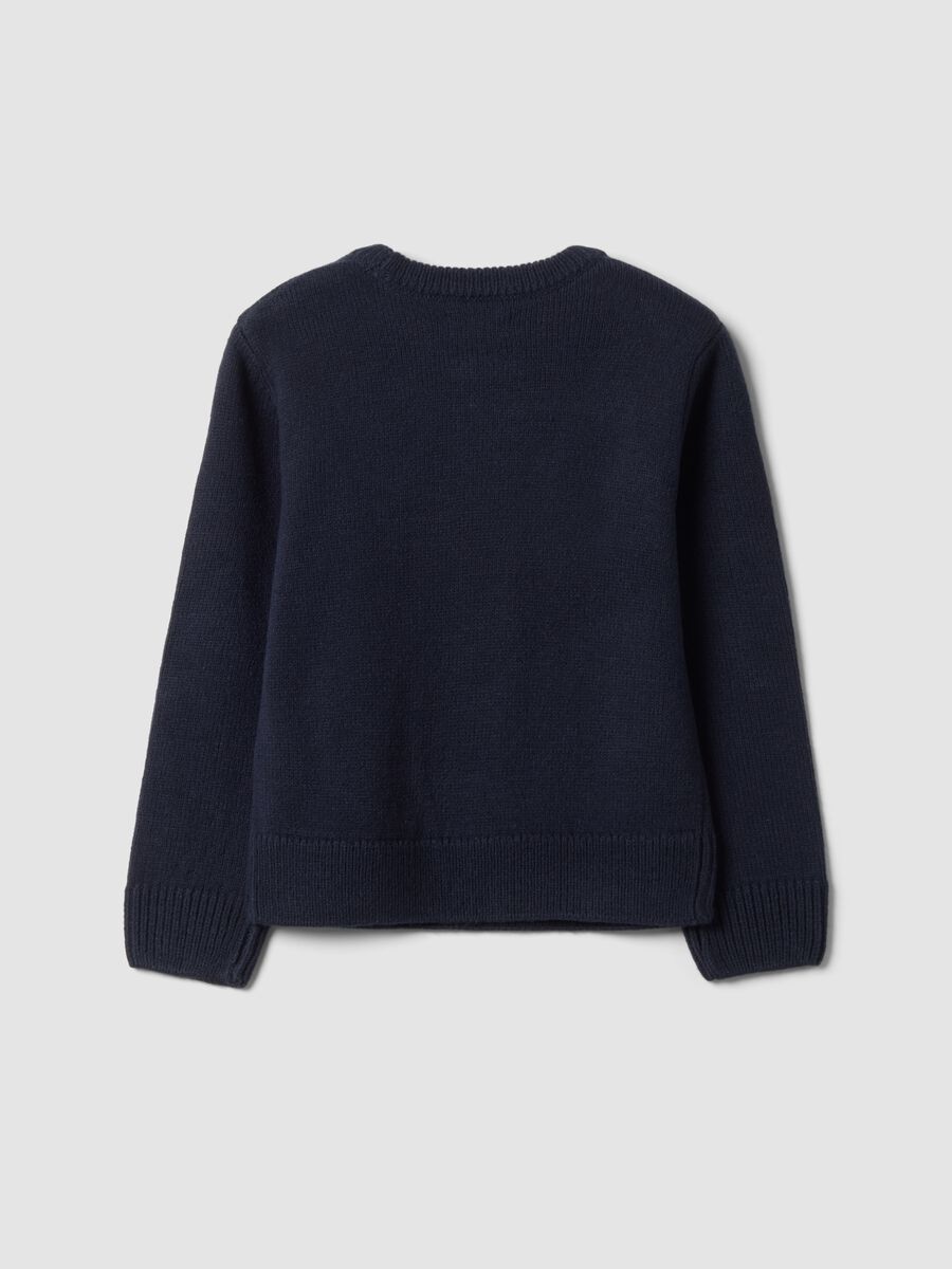 Blue crew-neck jumper with raised heart motif, regular fit, for girls_1